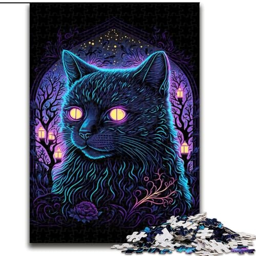 Puzzle für Erwachsene, 1000 Teile, Schwarzlichtkatze, Holzpuzzle, DIY-Heimdekoration, Denksportspiel für Teenager (Größe 50x75cm) von WGLINGX