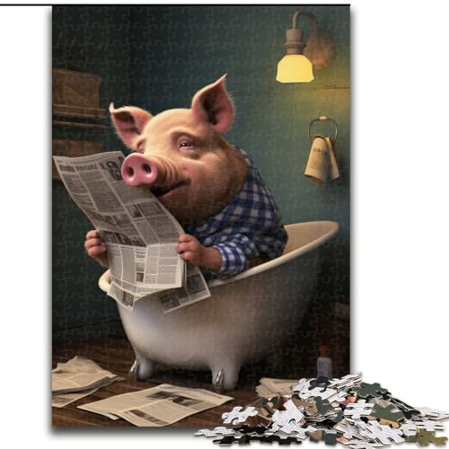 Puzzle für Erwachsene, 1000 Teile, Schwein liest Zeitung, 1000-teiliges Puzzle für Teenager, Lernspiele, Geschenke (Größe 26x38cm) von WGLINGX