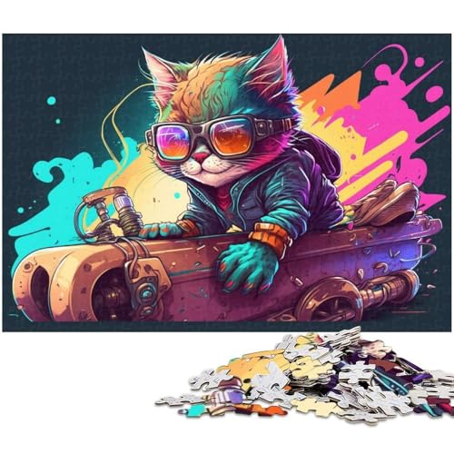 Puzzle für Erwachsene, 1000 Teile, Skateboard-Katze, Spaß für die ganze Familie, Geschenke für Freunde und Familie, für Teenager ab 14 Jahren (Größe 50 x 75 cm) von WGLINGX