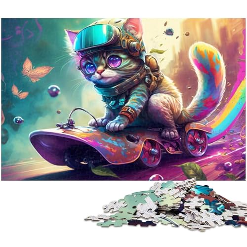 Puzzle für Erwachsene, 1000 Teile, Skateboard-Katzen-Puzzle für Teenager, Holzpuzzle, Heimkunst-Dekor (Größe 50 x 75 cm) von WGLINGX
