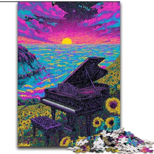 Puzzle für Erwachsene, 1000 Teile, Sonnenblumen-Klavierpuzzle, 1000 Teile, Heimdekorationsgeschenk, Denkspiel (Größe 26x38cm) von WGLINGX