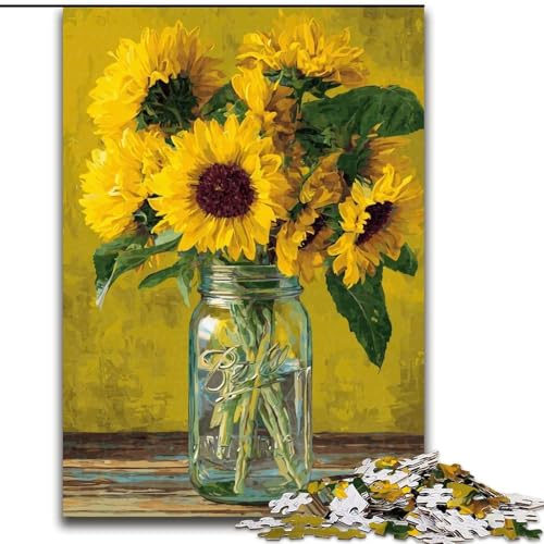 Puzzle für Erwachsene, 1000 Teile, Sonnenblumen-Topfpflanze, Karton-Puzzle für Erwachsene, Familienaktivitätsspiel für Teenager, anspruchsvolles Denkspiel (Größe 26x38cm) von WGLINGX