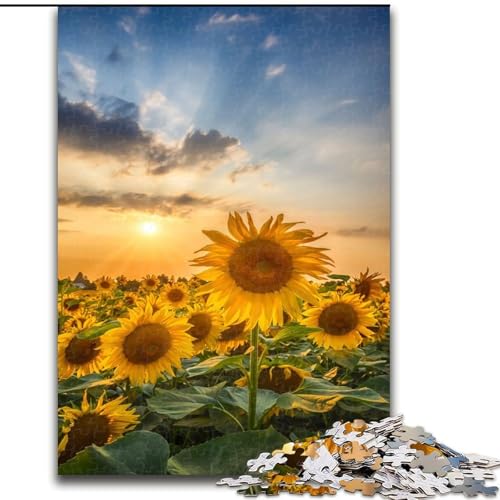 Puzzle für Erwachsene, 1000 Teile, Sonnenblumen am Abend, 1000-teiliges Puzzle für Erwachsene, Lernspiel, Herausforderungsspielzeug (Größe 26x38cm) von WGLINGX