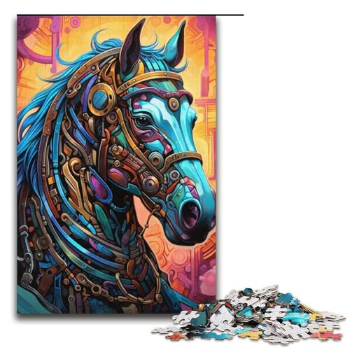 Puzzle für Erwachsene, 1000 Teile, Steampunk-Pferde-Puzzle für Erwachsene, Kartonpuzzle, Lernspiel, 14,96 x 10,24 Zoll von WGLINGX