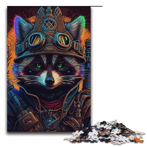 Puzzle für Erwachsene, 1000 Teile, Steampunk-Waschbär-Puzzle für Erwachsene, Kartonpuzzle, Lernspiel, 14,96 x 10,24 Zoll von WGLINGX