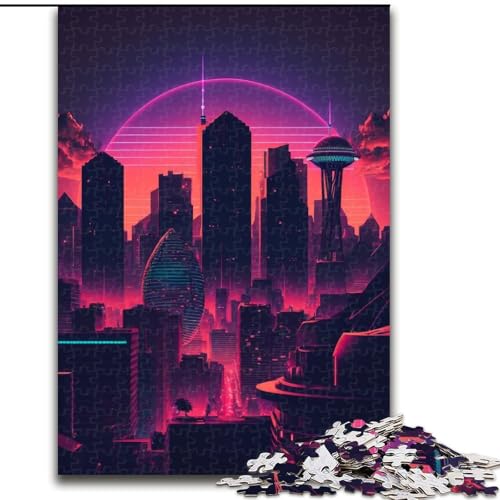 Puzzle für Erwachsene, 1000 Teile, Synthwave City, unmögliche Puzzles für Erwachsene, Kinder ab 14 Jahren (Größe 26x38cm) von WGLINGX