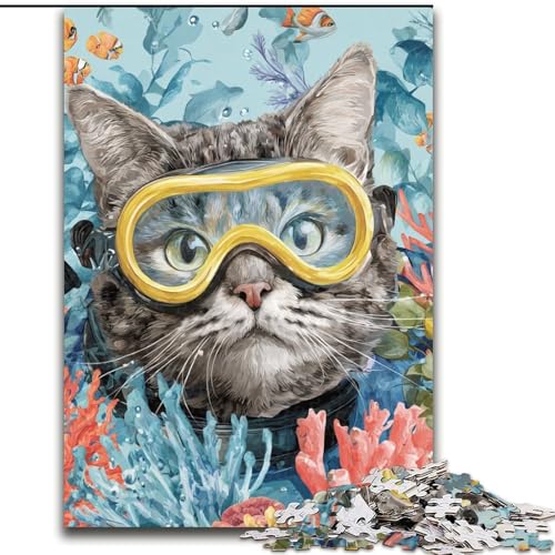 Puzzle für Erwachsene, 1000 Teile, Taucherkatze, Papppuzzle, Denkspiel für Teenager, Spieleabend mit der Familie (Größe 26x38cm) von WGLINGX