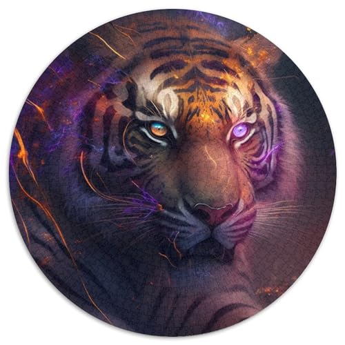 Puzzle für Erwachsene, 1000 Teile, Tiger, rund, interaktives Familienspiel, Denksportaufgabe, Geschenk, Lernspielzeug (67,5 x 67,5 cm) von WGLINGX