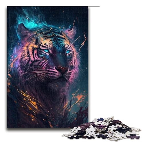 Puzzle für Erwachsene, 1000 Teile, Tigergemälde, das Puzzle Weihnachtswunschliste mit Weihnachtsmann (Größe 50 x 75 cm) von WGLINGX