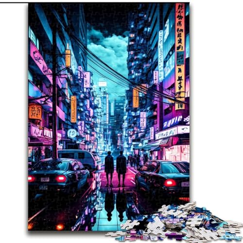 Puzzle für Erwachsene, 1000 Teile, Tokio, Japan, Neon-Holzpuzzle, DIY-Heimdekoration, Denksportspiel für Teenager (Größe 50x75cm) von WGLINGX