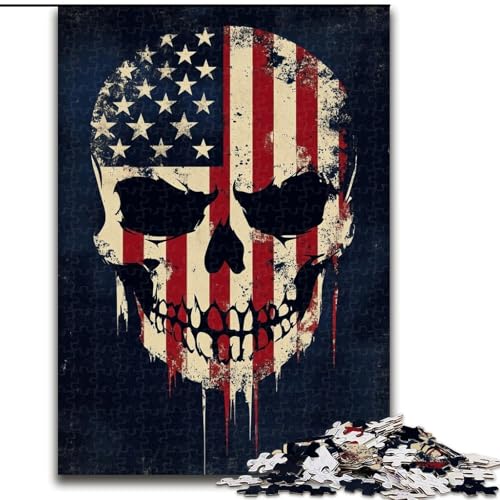 Puzzle für Erwachsene, 1000 Teile, Totenkopf mit amerikanischer Flagge, 1000 Teile, Puzzle für Erwachsene, Lernspiel, Herausforderungsspielzeug (Größe 26x38cm) von WGLINGX