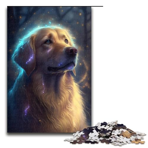 Puzzle für Erwachsene, 1000 Teile, Traumhafter Golden Retriever, Puzzle für Erwachsene, Holzpuzzle, tolle Geschenke zu Weihnachten (Größe 50 x 75 cm) von WGLINGX