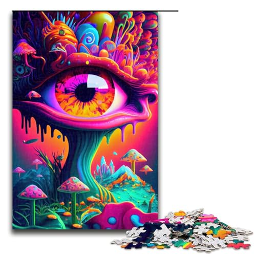 Puzzle für Erwachsene, 1000 Teile, Trippy Mushrooms, Puzzles für Holzpuzzle, Heimdekoration (Größe 50 x 75 cm) von WGLINGX