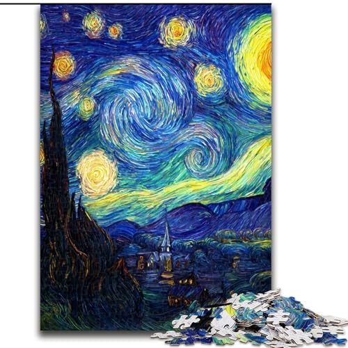 Puzzle für Erwachsene, 1000 Teile, Van Gogh, Nachthimmel, Stadt, Holzpuzzle für Erwachsene, interaktives Familienspiel, Gehirn-Herausforderungsgeschenk (Größe 50x75cm) von WGLINGX