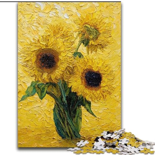 Puzzle für Erwachsene, 1000 Teile, Van Gogh, Sonnenblumen bei Nacht, 1000 Teile Puzzle für Erwachsene, Lernspiel, Herausforderungsspielzeug (Größe 26x38cm) von WGLINGX