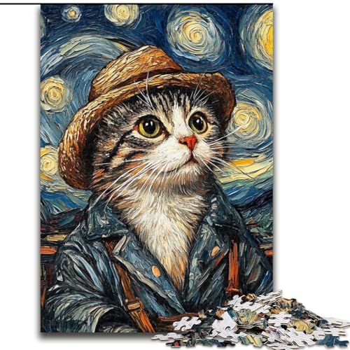 Puzzle für Erwachsene, 1000 Teile, Van Gogh-Katze, Puzzle für Erwachsene, 1000 Teile, für Teenager, Familien-Lernspiele, Heimdekoration, Geschenk (Größe 26x38cm) von WGLINGX
