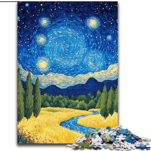 Puzzle für Erwachsene, 1000 Teile, Van Gogh-Nachthimmel, 1000 Teile, Puzzle für Erwachsene, Lernspiel, Herausforderungsspielzeug (Größe 26x38cm) von WGLINGX