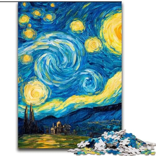 Puzzle für Erwachsene, 1000 Teile, Van Gogh-Nachthimmel, Holzpuzzle, interaktives Familienspiel, geeignet für Kinder ab 14 Jahren (Größe 50x75cm) von WGLINGX