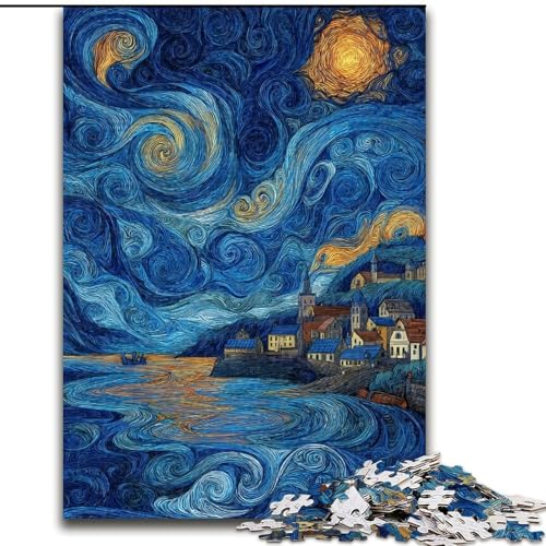 Puzzle für Erwachsene, 1000 Teile, Van Gogh-Nachthimmel, Holzpuzzle für Erwachsene, interaktives Familienspiel, Gehirn-Herausforderungsgeschenk (Größe 50x75cm) von WGLINGX