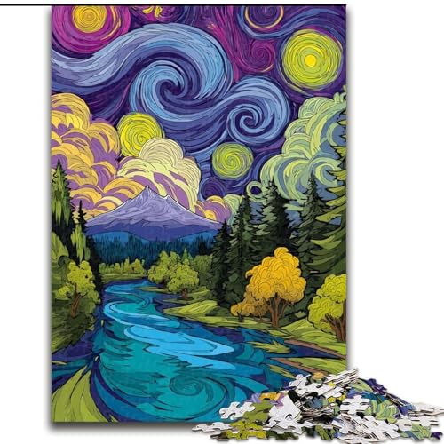 Puzzle für Erwachsene, 1000 Teile, Van Gogh-Nachthimmel, Papppuzzle, interaktives Familienspiel, geeignet für Kinder ab 14 Jahren (Größe 26x38cm) von WGLINGX