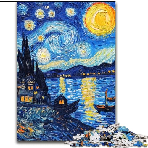 Puzzle für Erwachsene, 1000 Teile, Van Goghs Nachthimmel, Papppuzzle, ideales DIY-Dekor und Denksportgeschenk (Größe 26x38cm) von WGLINGX