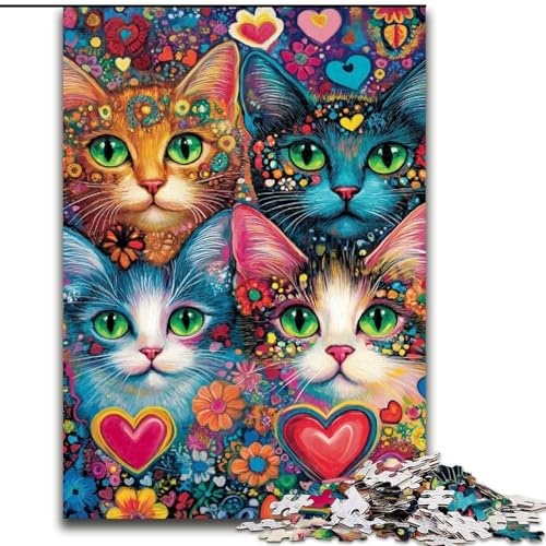Puzzle für Erwachsene, 1000 Teile, Vier Katzen, Holzpuzzle, Denkspiel für Teenager, Familienspieleabend (Größe 50x75cm) von WGLINGX