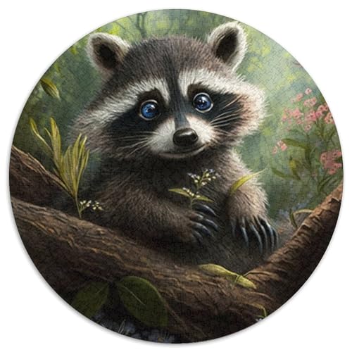 Puzzle für Erwachsene, 1000 Teile, Waschbär, rund, Karton, DIY-Dekoration, anspruchsvolles Denkspiel, 1000 Teile (67,5x67,5cm) von WGLINGX