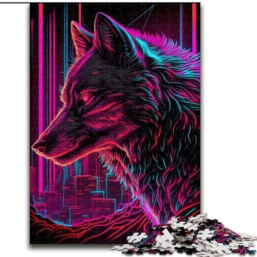 Puzzle für Erwachsene, 1000 Teile, Wolf, Retrowave-Puzzle für Erwachsene, 1000 Teile, anspruchsvolles DIY-Denkspiel für Teenager, Größe 50x75cm Puzzle für Erwachsene, 1000 Teile, Wolf, Retrowave-Puzzle für Erwachsene, 1000 Teile, anspruchsvolles DIY-Denkspiel für Teenager, Größe 50x75cm von WGLINGX