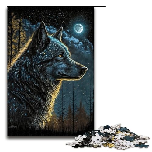 Puzzle für Erwachsene, 1000 Teile, Wolfspuzzle für Erwachsene, Holzpuzzle, Lernspiel (Größe 50 x 75 cm) von WGLINGX
