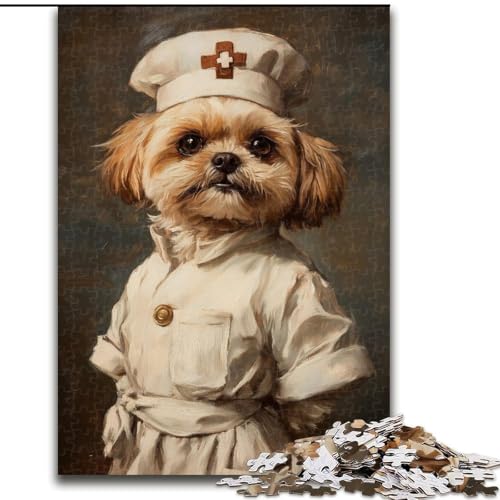 Puzzle für Erwachsene, 1000 Teile, Yorkshire Terrier, Krankenschwester, Holzpuzzle, Denkspiel für Teenager, Familienspieleabend (Größe 50x75cm) von WGLINGX