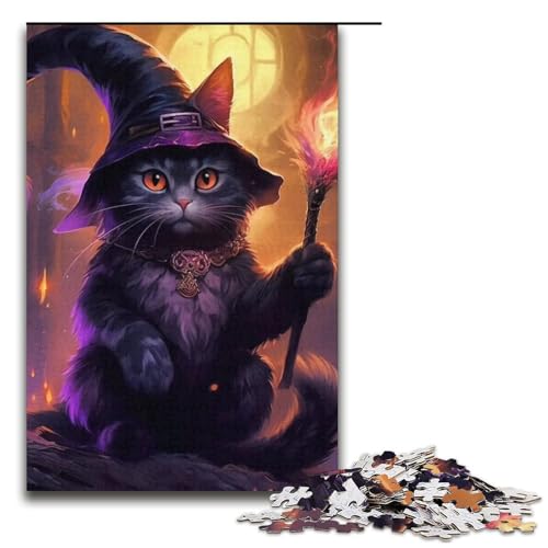 Puzzle für Erwachsene, 1000 Teile, Zauberer-Katzen-Puzzle für Erwachsene, Kartonpuzzle, Lernspiel (Größe 38 x 26 cm) von WGLINGX
