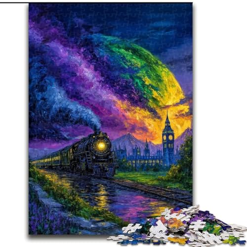 Puzzle für Erwachsene, 1000 Teile, Zug-Ölgemälde, Holzpuzzle, Denkspiel für Teenager, Familienspieleabend (Größe 50x75cm) von WGLINGX