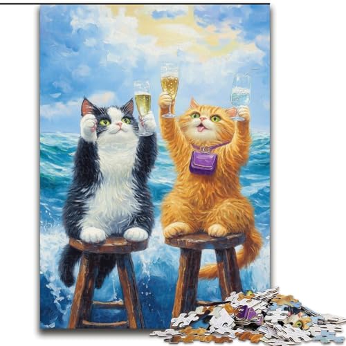 Puzzle für Erwachsene, 1000 Teile, Zwei Katzen, Holzpuzzle, Denksportspiel für Teenager, Familienspieleabend (Größe 50x75cm) von WGLINGX