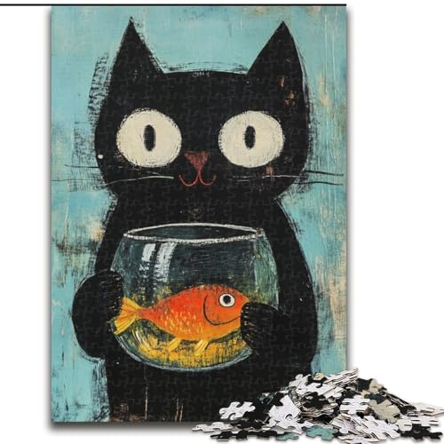 Puzzle für Erwachsene, 1000 Teile, abstrakte Kunst, Schwarze Katze, Holzpuzzle, interaktives Familienspiel, geeignet für Kinder ab 14 Jahren (Größe 50x75cm) von WGLINGX