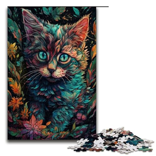 Puzzle für Erwachsene, 1000 Teile, abstraktes Katzen-Puzzle, Familiendekoration, 50 x 75 cm von WGLINGX