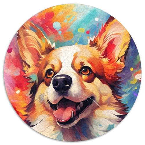 Puzzle für Erwachsene, 1000 Teile, bunter Corgi-Hund, rund, Puzzle 1000 Teile für Erwachsene, DIY-Geschenk zur Heimdekoration, Denkspiel, 1000 Teile (67,5x67,5cm) von WGLINGX