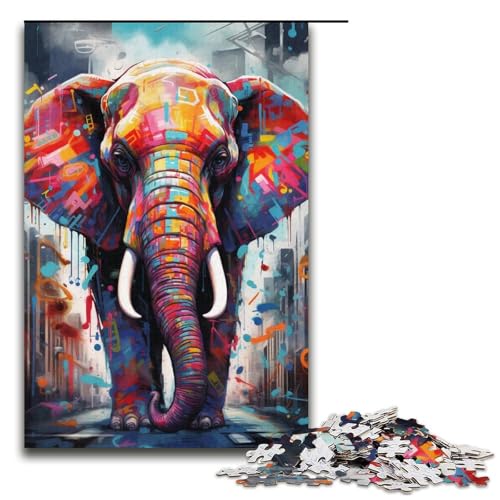 Puzzle für Erwachsene, 1000 Teile, buntes Elefanten-Puzzle für Lernspiele, herausforderndes Spielzeug, tolle Geschenke zu Weihnachten (Größe 38 x 26 cm) von WGLINGX