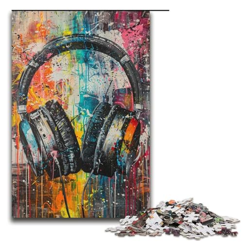 Puzzle für Erwachsene, 1000 Teile, buntes Kopfhörer-Gemälde, Puzzle für Teenager, Papppuzzle, tolles Geschenk für Erwachsene (Größe 38 x 26 cm) von WGLINGX