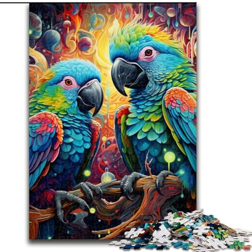 Puzzle für Erwachsene, 1000 Teile, buntes Papageien-Puzzle, anspruchsvolles DIY-Denkspiel, interaktives Familienspiel (Größe 26x38cm) von WGLINGX
