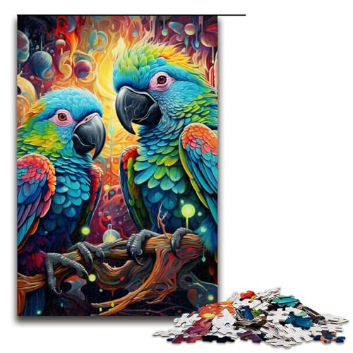Puzzle für Erwachsene, 1000 Teile, buntes Papageien-Puzzle für Erwachsene, Holzpuzzle, Lernspiel (Größe 50 x 75 cm) von WGLINGX