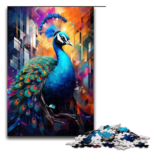 Puzzle für Erwachsene, 1000 Teile, buntes Pfauen-Puzzle, Holzpuzzle, Lernspielzeug (Größe 50 x 75 cm) von WGLINGX