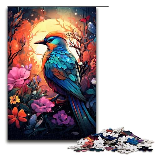 Puzzle für Erwachsene, 1000 Teile, farbenfroh, psychedelisch, floral, Fantasie, Vogel, für Erwachsene, Puzzle, Holzpuzzle, Lernspielzeug (Größe 50 x 75 cm) von WGLINGX
