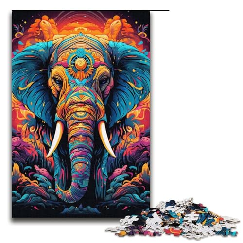 Puzzle für Erwachsene, 1000 Teile, farbenfrohe Psychedelie afrikanischer Elefanten, DIY-Puzzle-Spielzeug, einzigartige Heimdekoration und Geschenke (Größe 38 x 26 cm) von WGLINGX