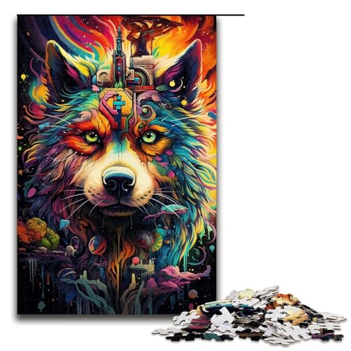 Puzzle für Erwachsene, 1000 Teile, farbenfroher Psychedelischer böser Hund aus der Zukunft, Puzzle für Teenager, Holzpuzzle, tolles Geschenk für Erwachsene (Größe 50 x 75 cm) von WGLINGX