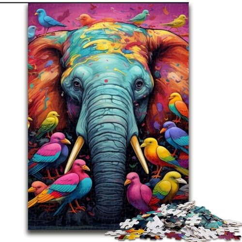Puzzle für Erwachsene, 1000 Teile, farbenfrohes Elefanten-Kunstpuzzle aus Holz, pädagogisches und unterhaltsames Indoor-Spiel zur Heimdekoration (Größe 50x75cm) von WGLINGX