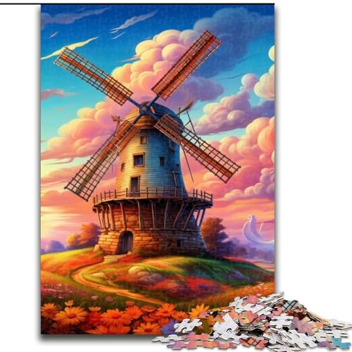 Puzzle für Erwachsene, 1000 Teile, farbenfrohes Kunst-Windmühlen-Holzpuzzle, pädagogisches und unterhaltsames Indoor-Spiel für die Heimdekoration (Größe 50x75cm) von WGLINGX