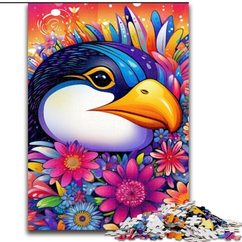 Puzzle für Erwachsene, 1000 Teile, farbenfrohes Pinguin-Kunst-Holzpuzzle, anspruchsvolles Denkspiel für Teenager, Familienspaß, DIY-Heimdekor-Geschenk (Größe 50x75cm) von WGLINGX