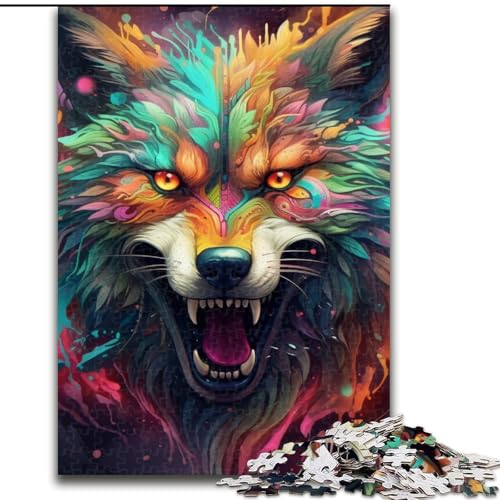 Puzzle für Erwachsene, 1000 Teile, farbenfrohes Wolf-Kunst-Holzpuzzle, pädagogisches und unterhaltsames Indoor-Spiel zur Heimdekoration (Größe 50x75cm) von WGLINGX