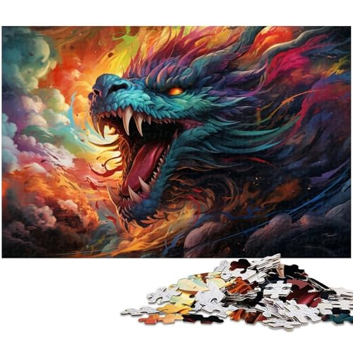 Puzzle für Erwachsene, 1000 Teile, farbenfrohes psychedelisches chinesisches Drachen-Puzzle für Erwachsene, Holzpuzzles, Familienspiele, Weihnachts- und Geburtstagsgeschenke (Größe 50 x 75 cm) von WGLINGX
