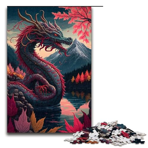 Puzzle für Erwachsene, 1000 Teile, geheimnisvoller Drache, Holzpuzzle, Spielzeug, Wanddekoration (Größe 50 x 75 cm) von WGLINGX
